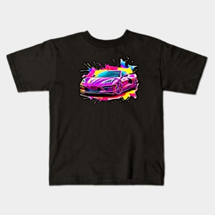 C8 Corvette Pink Color Splash Sportscar Racecar Supercar Kids T-Shirt